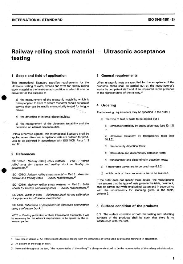 ISO 5948:1981 - Railway rolling stock material -- Ultrasonic acceptance testing