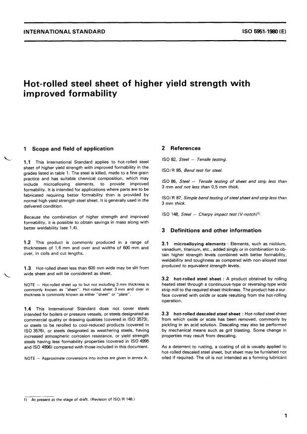 ISO 5951:1980 - Hot-rolled steel sheet of higher yield strength with improved formability
