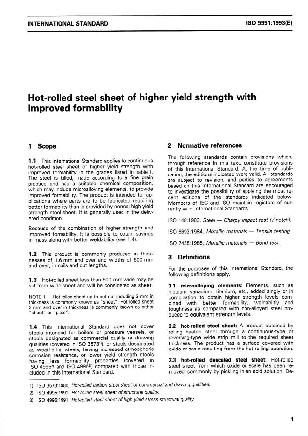 ISO 5951:1993 - Hot-rolled steel sheet of higher yield strength with improved formability