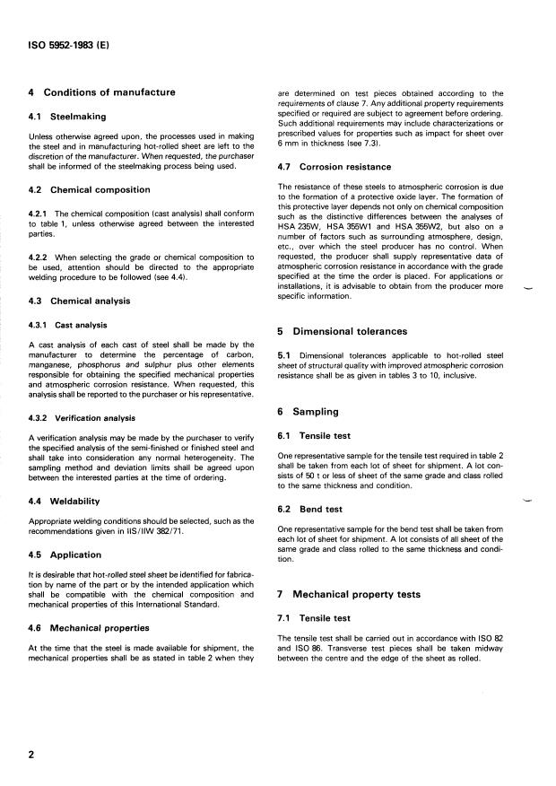 ISO 5952:1983 ISO 5952:1983 - Continuously hot-rolled steel sheet of structural quality with improved atmospheric corrosion resistance - Page 4 preview