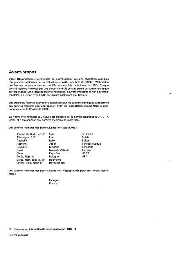 ISO 5952:1983 ISO 5952:1983 - Tôles en acier de construction laminées a chaud en continu a résistance améliorée a la corrosion atmosphérique - Page 2 preview