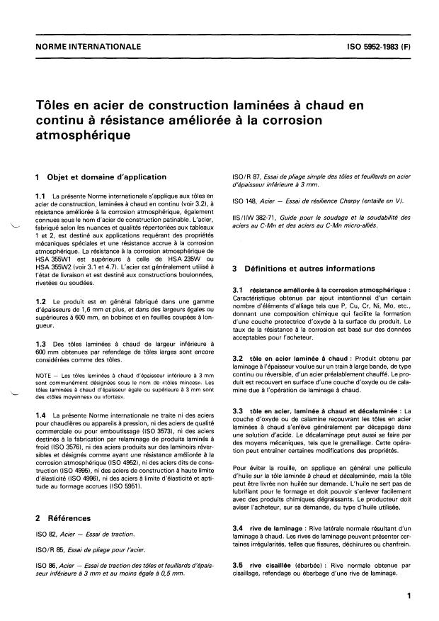 ISO 5952:1983 - Tôles en acier de construction laminées a chaud en continu a résistance améliorée a la corrosion atmosphérique