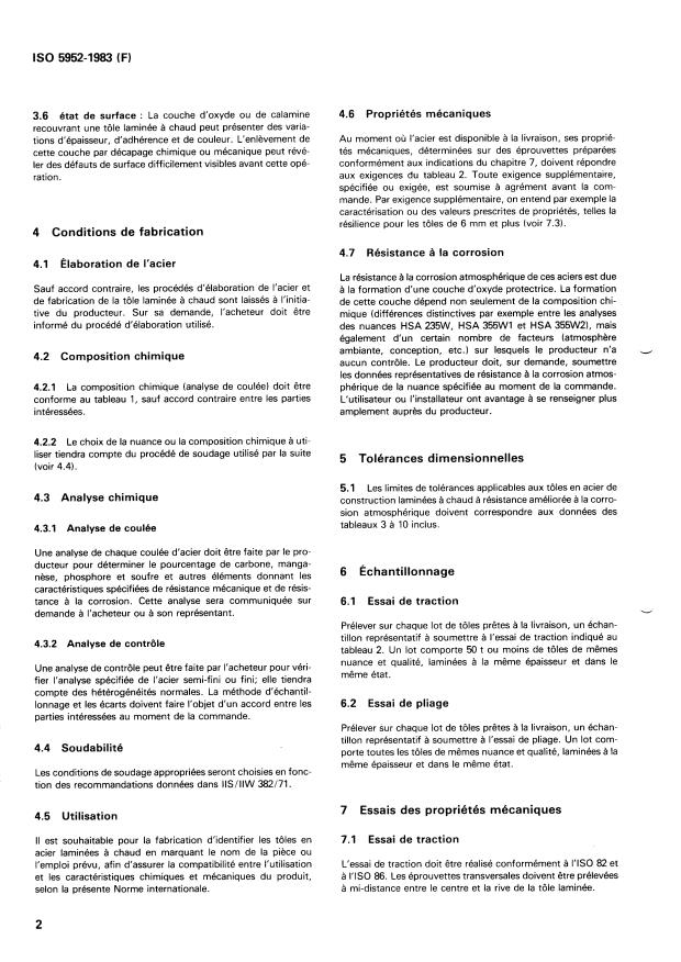 ISO 5952:1983 ISO 5952:1983 - Tôles en acier de construction laminées a chaud en continu a résistance améliorée a la corrosion atmosphérique - Page 4 preview