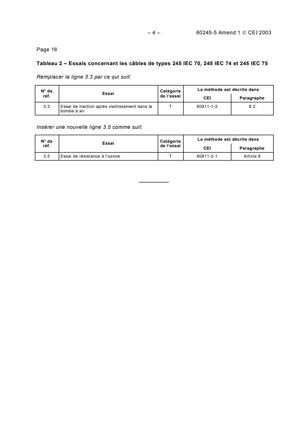 IEC 60245-5:1994/AMD1:2003 IEC 60245-5:1994/AMD1:2003 - Amendment 1 - Rubber insulated cables - Rated voltages up to and including 450/750 V - Part 5: Lift cables - Page 4 preview