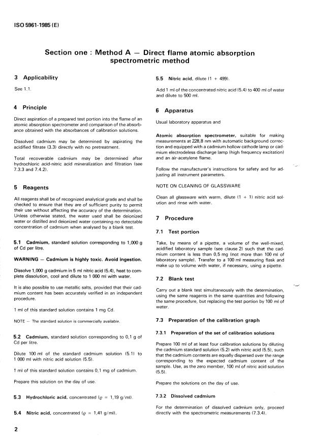 ISO 5961:1985 ISO 5961:1985 - Water quality -- Determination of cadmium -- Flame atomic absorption spectrometric methods - Page 4 preview
