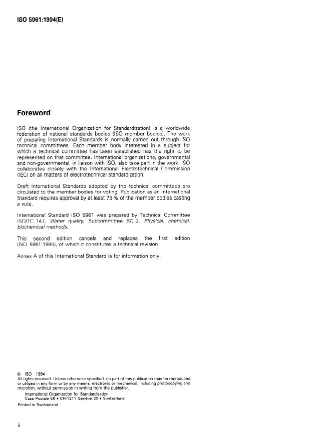 ISO 5961:1994 ISO 5961:1994 - Water quality -- Determination of cadmium by atomic absorption spectrometry - Page 2 preview