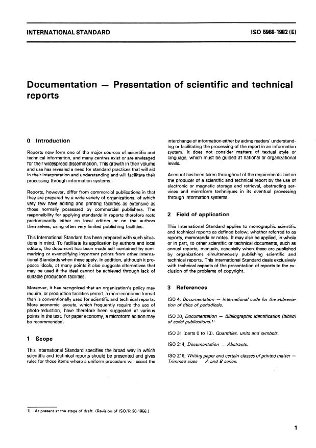 ISO 5966:1982 - Documentation -- Presentation of scientific and technical reports