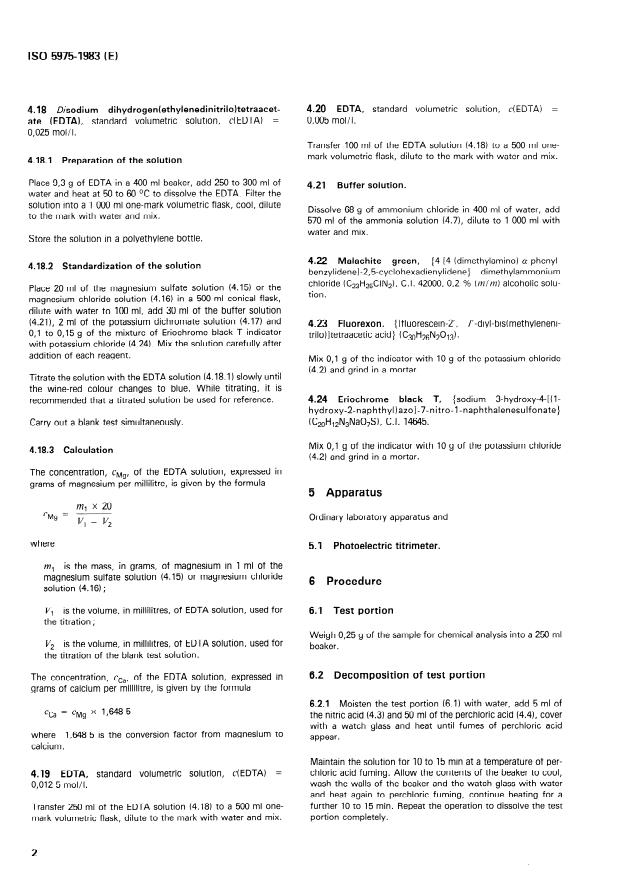 SIST ISO 5975:2001 ISO 5975:1983 - Chromium ores -- Determination of calcium and magnesium contents -- EDTA titrimetric method - Page 4 preview