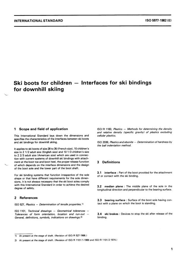 ISO 5977:1982 - Ski boots for children -- Interfaces for ski bindings for downhill skiing