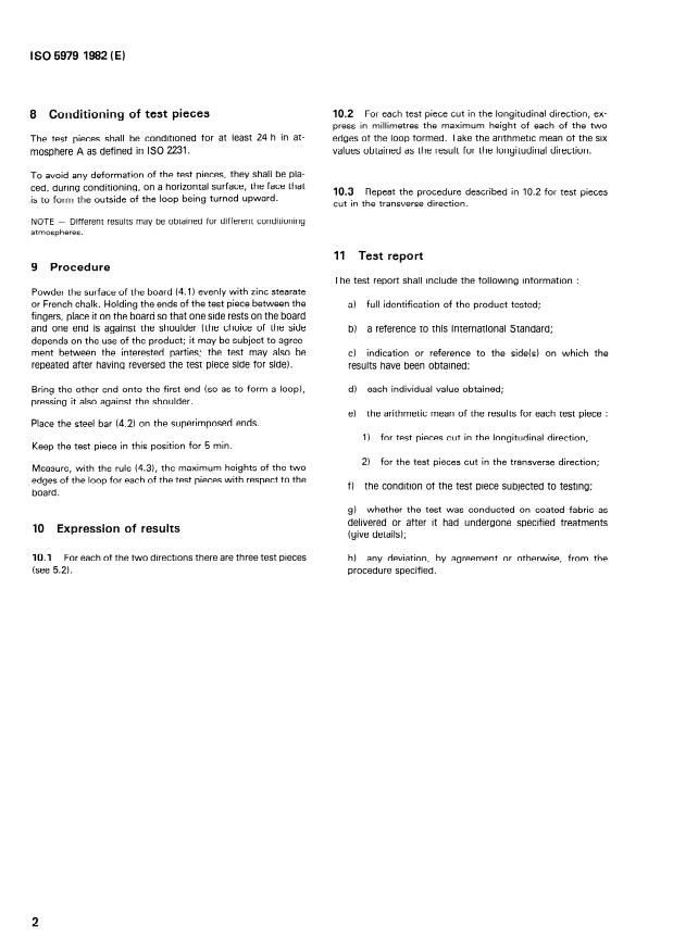 ISO 5979:1982 ISO 5979:1982 - Rubber or plastics coated fabrics -- Determination of flexibility -- Flat loop method - Page 4 preview