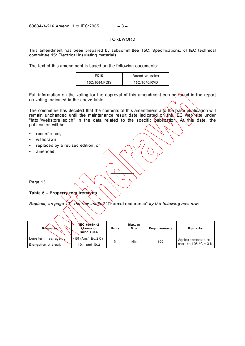 IEC 60684-3-216:2001/AMD1:2005 - Amendment 1 - Flexible insulating sleeving - Part 3: Specifications for individual types of sleeving - Sheet 216: Heat-shrinkable, flame retarded, limited-fire-hazard sleeving
Released:1/17/2005
Isbn:283187808X