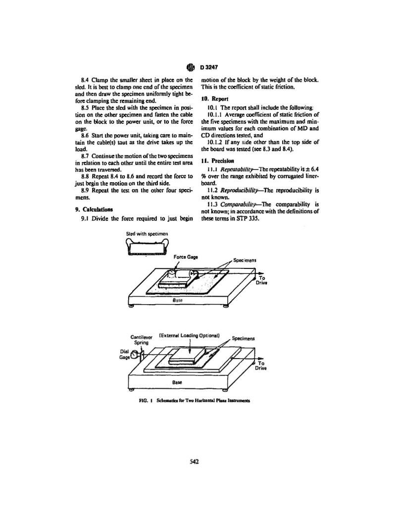 ASTM D3247-73(1984) - Method of Test for Coefficient of Static Friction of Corrugated and Solid Fiberboard (Horizontal Plane Method) (Withdrawn 1988)