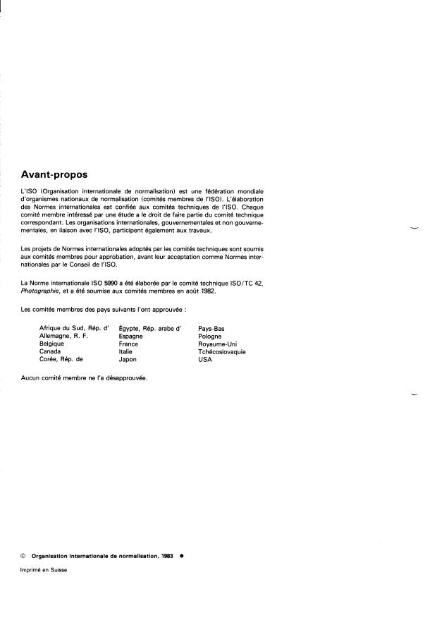 ISO 5990:1983 ISO 5990:1983 - Sulfite de potassium en solution aqueuse a 650 g/l de qualité photographique -- Spécifications - Page 2 preview