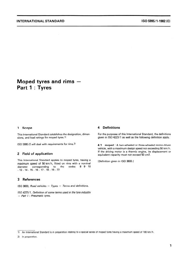 ISO 5995-1:1982 - Moped tyres and rims