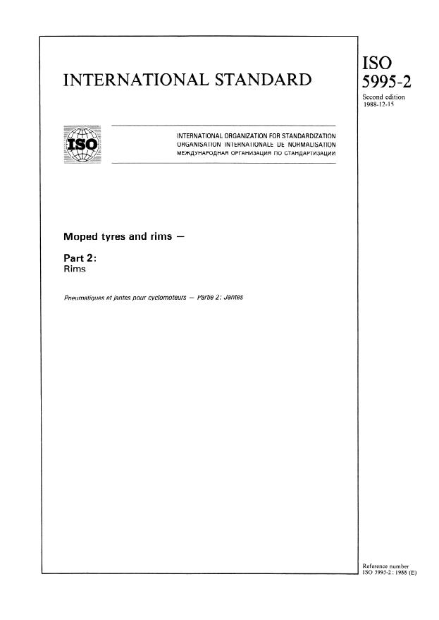 ISO 5995-2:1988 - Moped tyres and rims