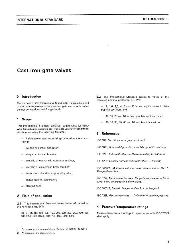 ISO 5996:1984 - Cast iron gate valves