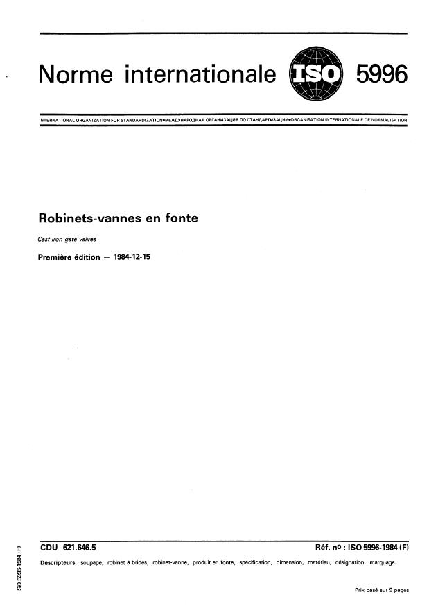 ISO 5996:1984 - Robinets-vannes en fonte