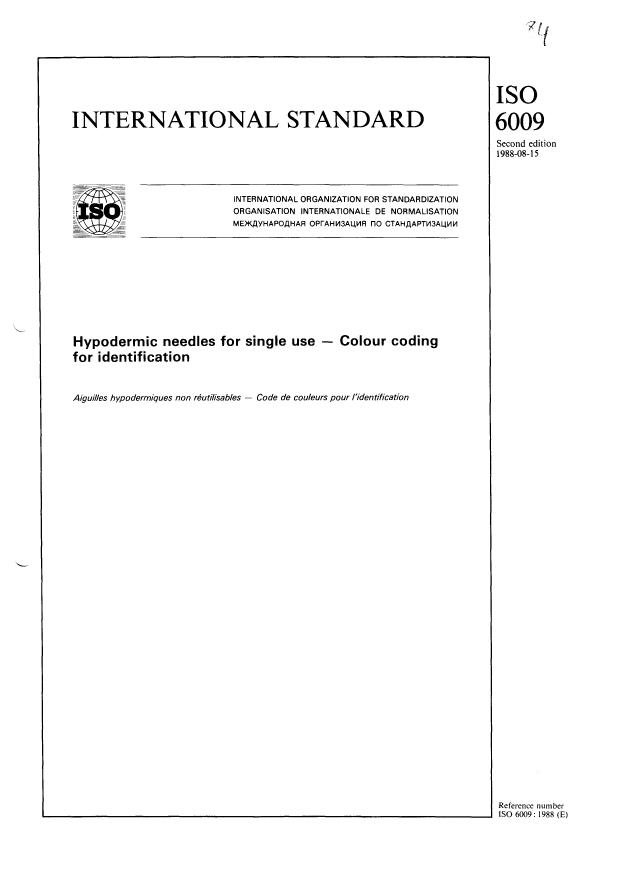 ISO 6009:1988 - Hypodermic needles for single use -- Colour coding for identification