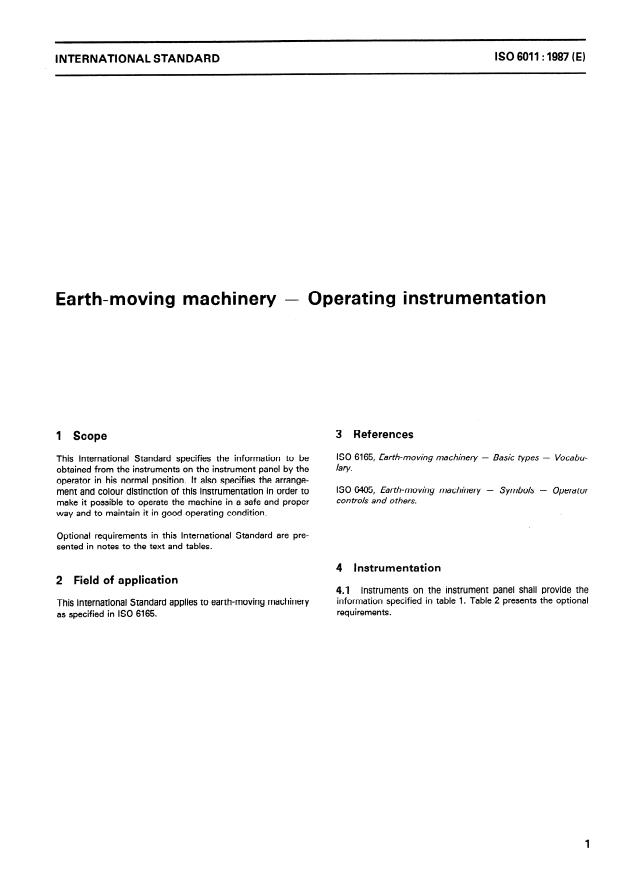 ISO 6011:1987 - Earth-moving machinery -- Operating instrumentation