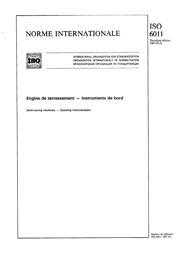 ISO 6011:1987 - Engins de terrassement -- Instruments de bord