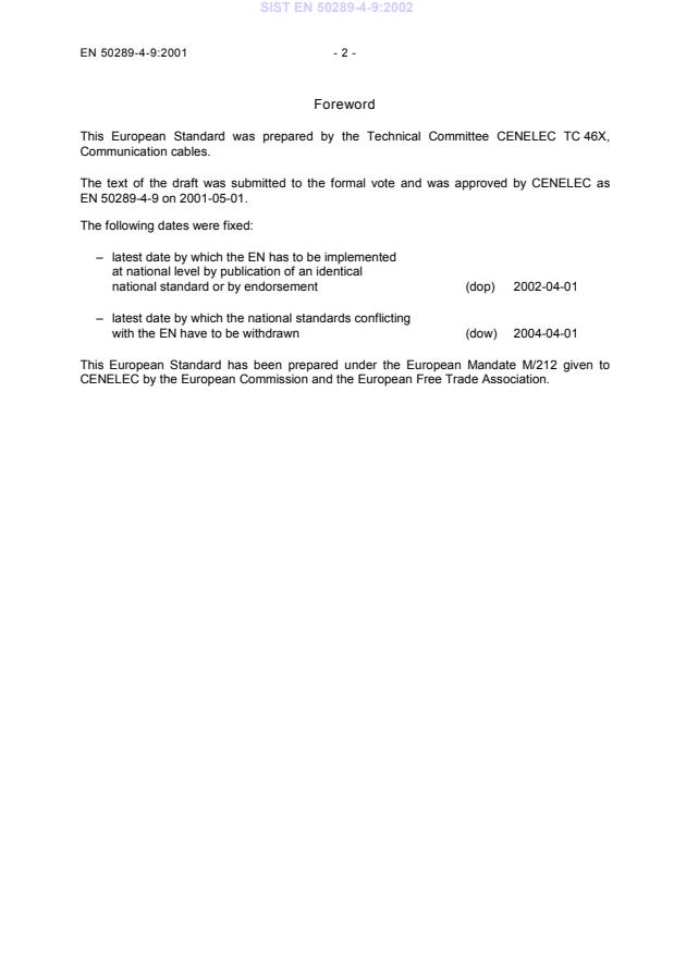 SIST EN 50289-4-9:2002 SIST EN 50289-4-9:2002 - Page 4 preview