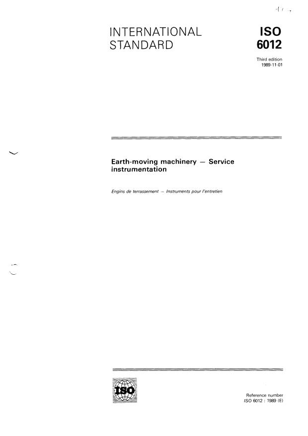 ISO 6012:1989 - Earth-moving machinery -- Service instrumentation
