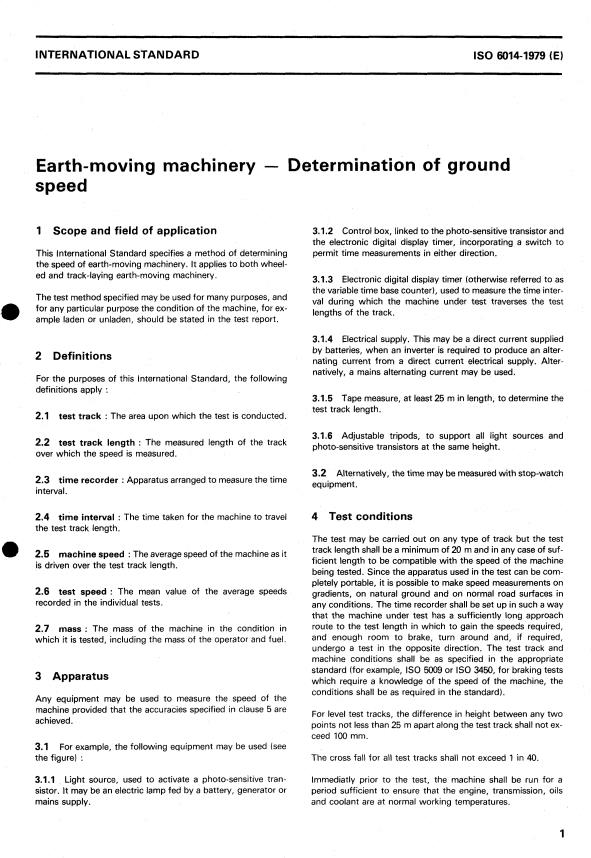 ISO 6014:1979 - Earth-moving machinery -- Determination of ground speed