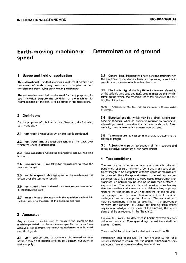 ISO 6014:1986 - Earth-moving machinery -- Determination of ground speed