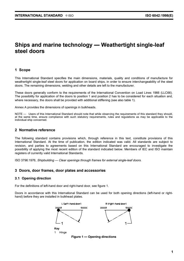 ISO 6042:1998 - Ships and marine technology -- Weathertight single-leaf steel doors
