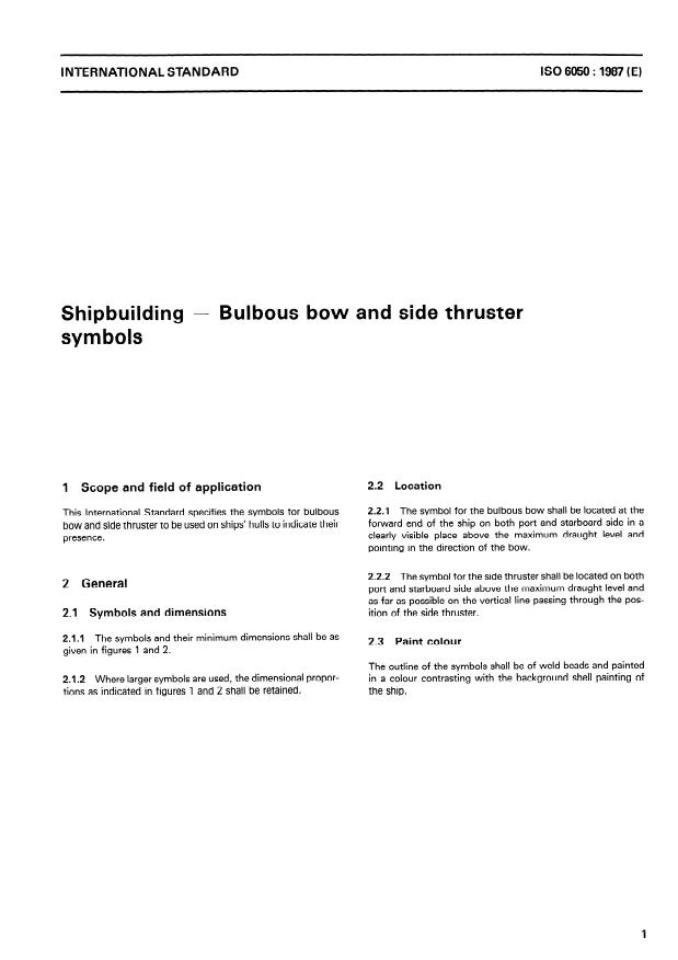 ISO 6050:1987 - Shipbuilding -- Bulbous bow and side thruster symbols