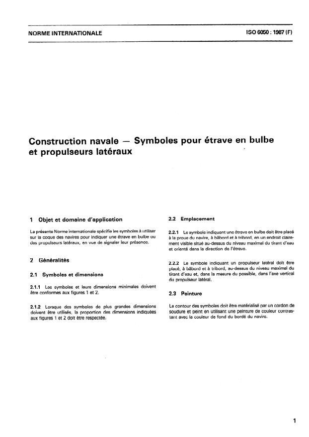 ISO 6050:1987 - Construction navale -- Symboles pour étrave en bulbe et propulseurs latéraux