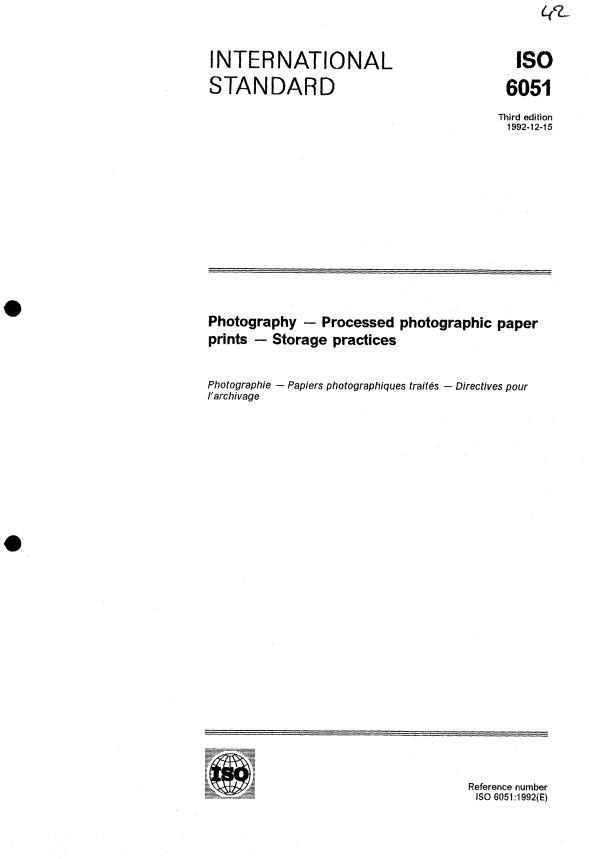 ISO 6051:1992 - Photography -- Processed photographic paper prints -- Storage practices