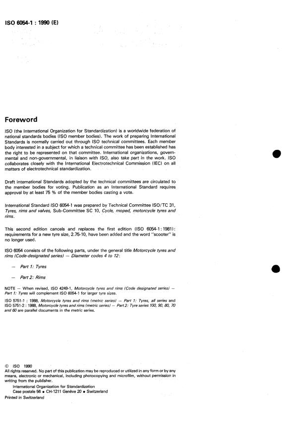ISO 6054-1:1990 ISO 6054-1:1990 - Motorcycle tyres and rims (Code-designated series) -- Diameter codes 4 to 12 - Page 2 preview