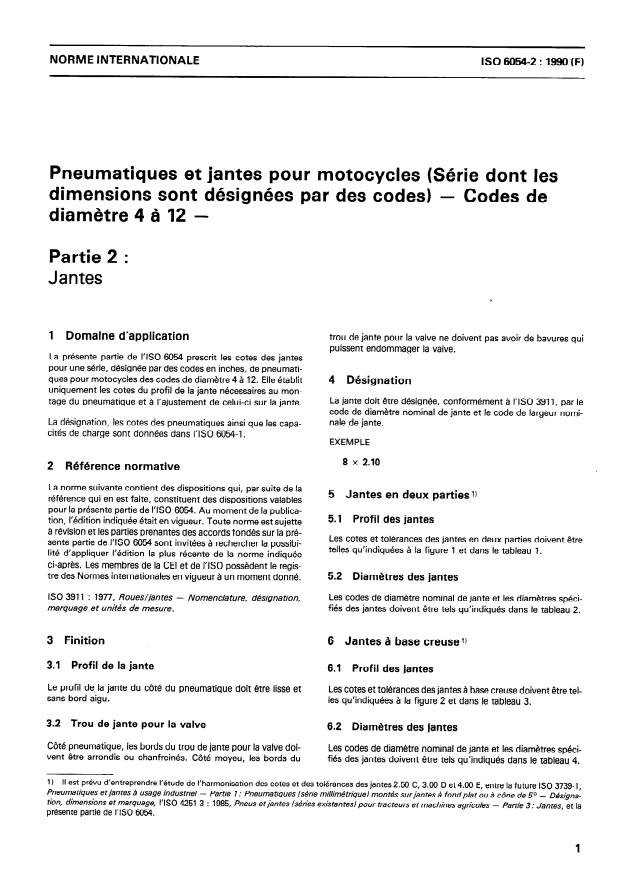 ISO 6054-2:1990 - Pneumatiques et jantes pour motocycles (Série dont les dimensions sont désignées par des codes) -- Codes de diametre 4 a 12