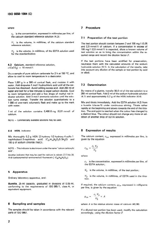 ISO 6058:1984 ISO 6058:1984 - Water quality -- Determination of calcium content -- EDTA titrimetric method - Page 4 preview