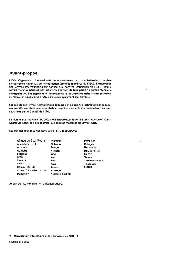 ISO 6058:1984 ISO 6058:1984 - Qualité de l'eau -- Dosage du calcium -- Méthode titrimétrique a l'EDTA - Page 2 preview