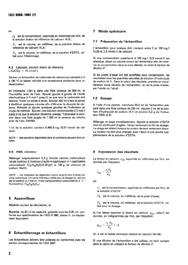 ISO 6058:1984 ISO 6058:1984 - Qualité de l'eau -- Dosage du calcium -- Méthode titrimétrique a l'EDTA - Page 4 preview