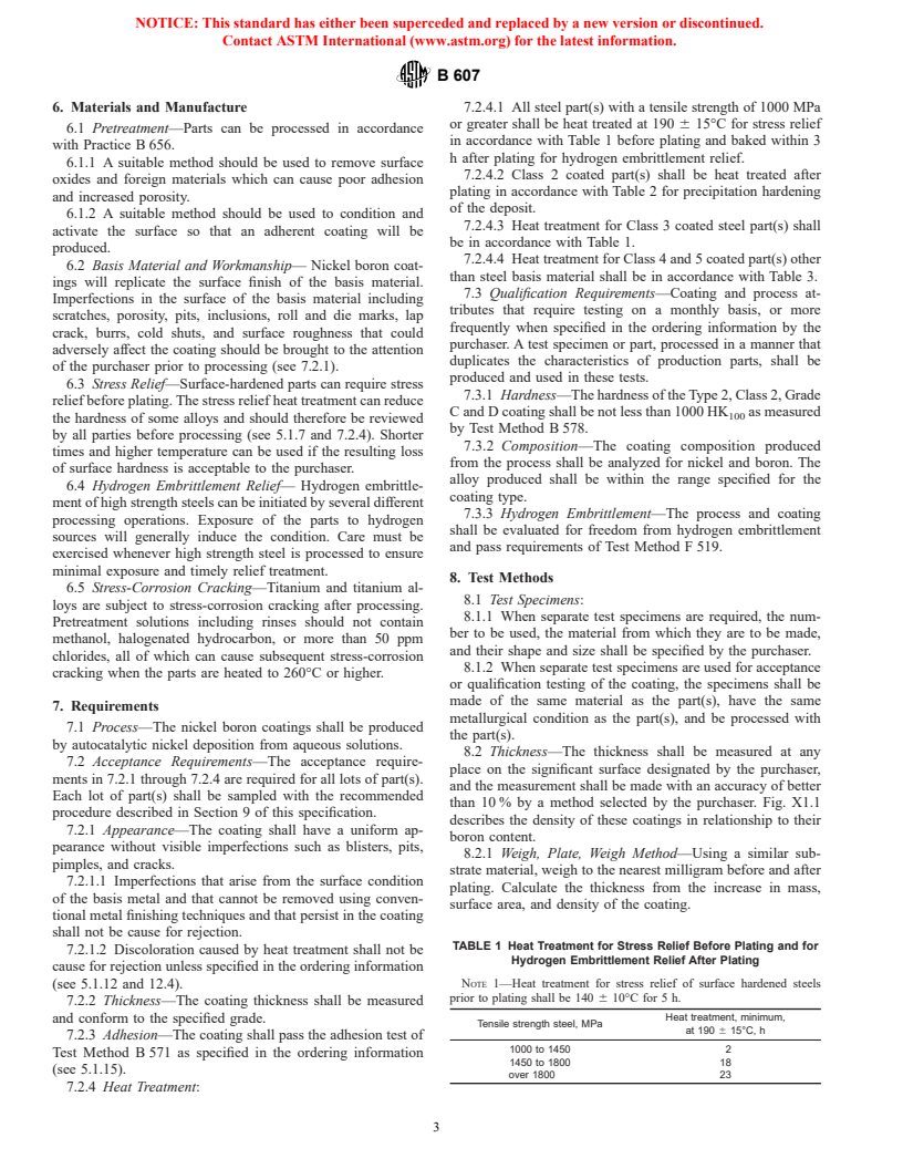 ASTM B607-91(1998) - Standard Specification for Autocatalytic Nickel Boron Coatings for Engineering Use