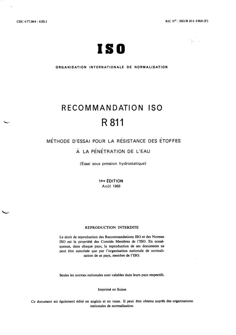 ISO/R 811:1968 - Title missing - Legacy paper document
Released:1/1/1968