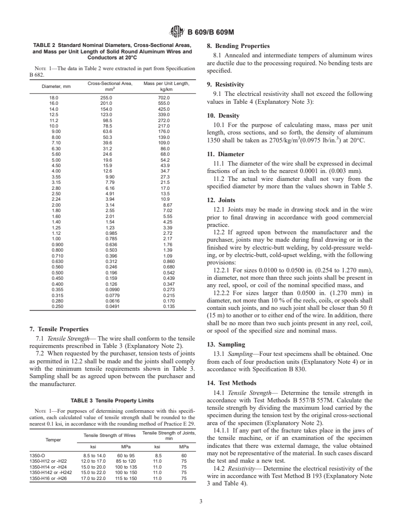 ASTM B609/B609M-99 - Standard Specification for Aluminum 1350 Round Wire, Annealed and Intermediate Tempers, for Electrical Purposes