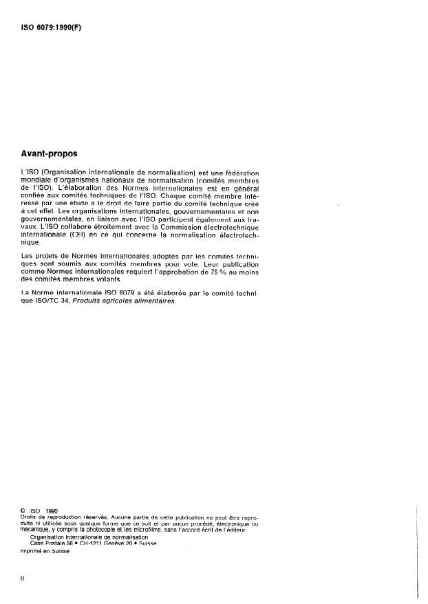 ISO 6079:1990 ISO 6079:1990 - Thé soluble sous forme solide -- Spécifications - Page 2 preview