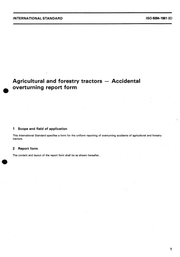 ISO 6094:1981 - Agricultural and forestry tractors -- Accidental overturning report form