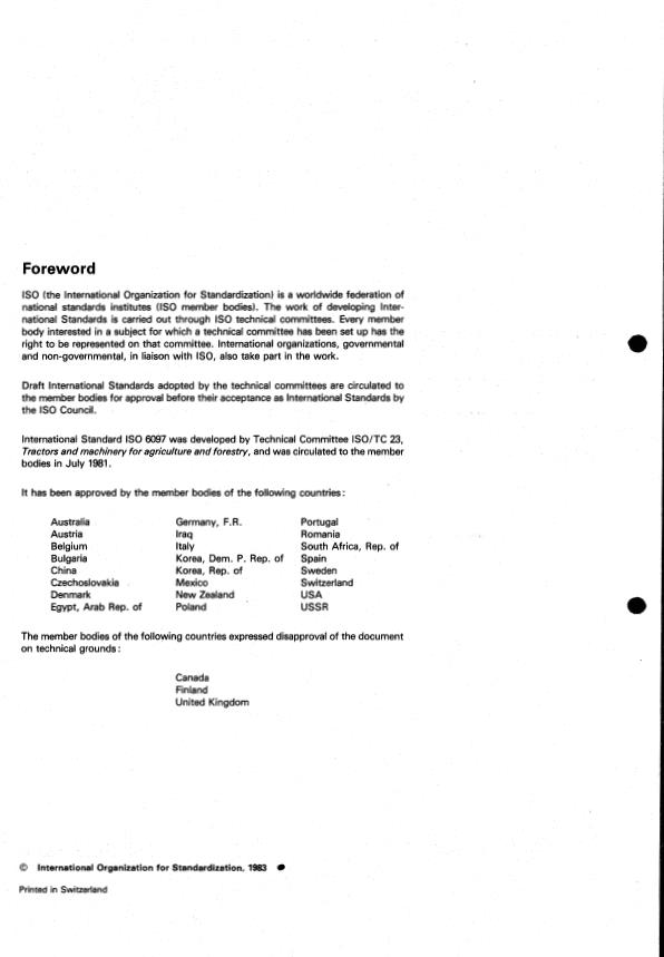 ISO 6097:1983 ISO 6097:1983 - Agricultural tractors and self-propelled machines -- Performance of heating and ventilation systems in closed cabs -- Method of test - Page 2 preview