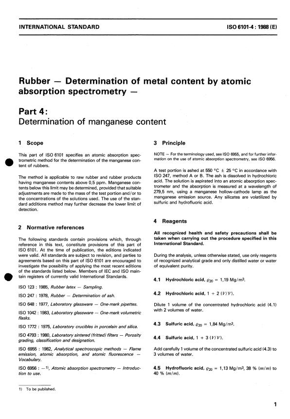 ISO 6101-4:1988 - Rubber -- Determination of metal content by atomic absorption spectrometry