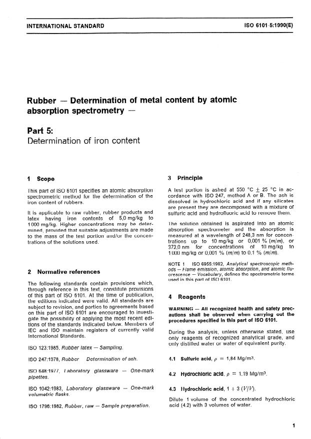 ISO 6101-5:1990 - Rubber -- Determination of metal content by atomic absorption spectrometry