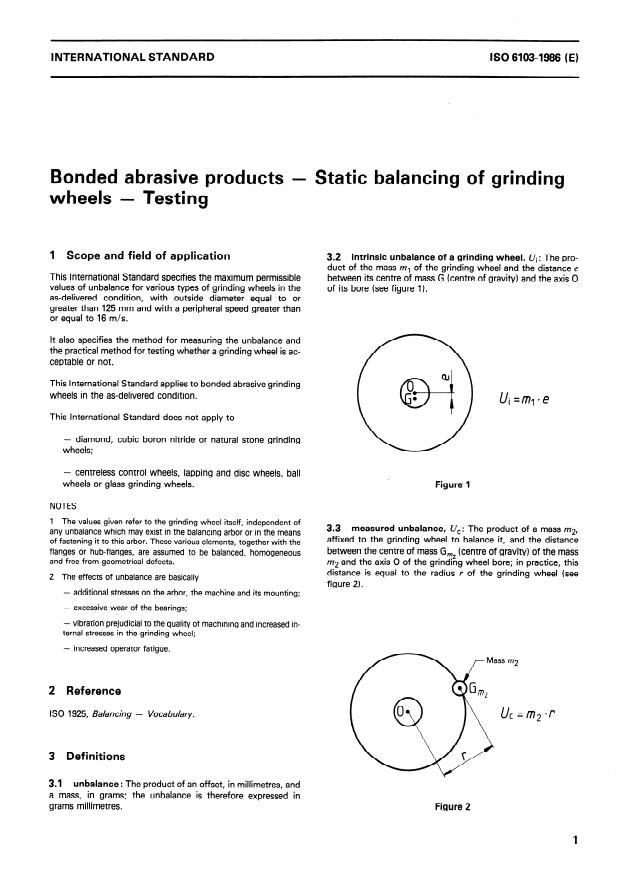 ISO 6103:1986 - Bonded abrasive products -- Static balancing of grinding wheels -- Testing