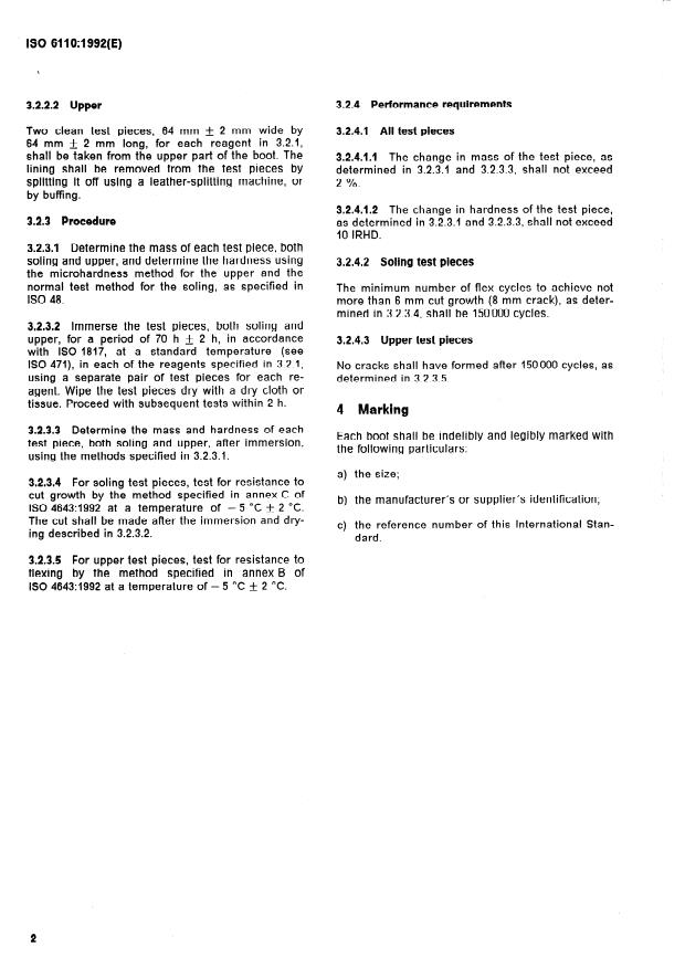 ISO 6110:1992 ISO 6110:1992 - Moulded plastics footwear -- Lined or unlined poly(vinyl chloride) industrial boots with chemical resistance -- Specification - Page 4 preview