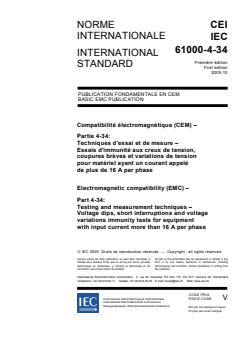 IEC 61000-4-34:2005 - Electromagnetic compatibility (EMC) - Part 4-34: Testing and measurement techniques - Voltage dips, short interruptions and voltage variations immunity tests for equipment with input current more than 16 A per phase - Page 3 preview