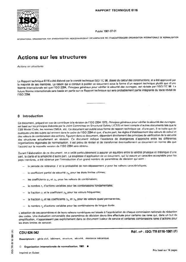 ISO/TR 6116:1981 - Actions sur les structures