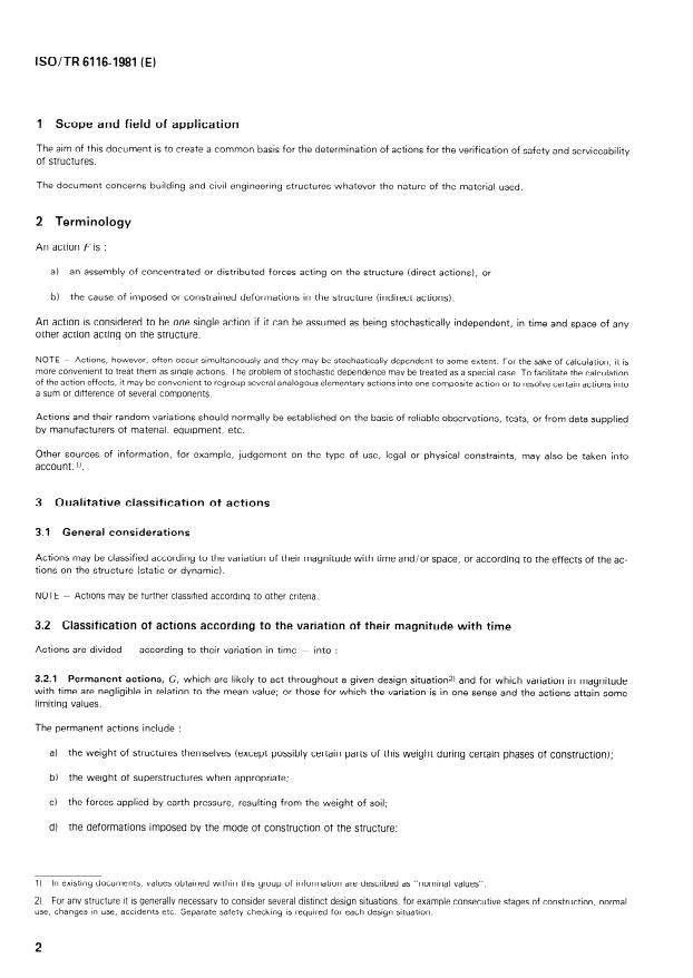 ISO/TR 6116:1981 ISO/TR 6116:1981 - Actions on structures - Page 2 preview